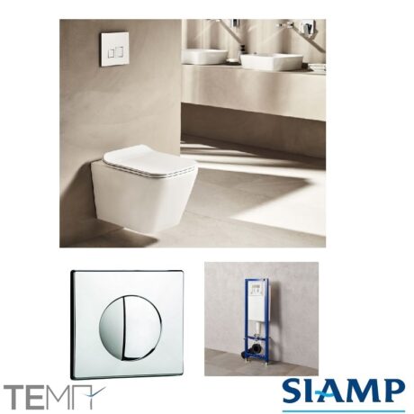 Σετ Κρεμαστής Λεκάνης Smart SMA 326 με Εντοιχιζόμενο Καζανάκι Siamp Verso DM 11100 και Πλακέτα Χειρισμού Siamp 111911